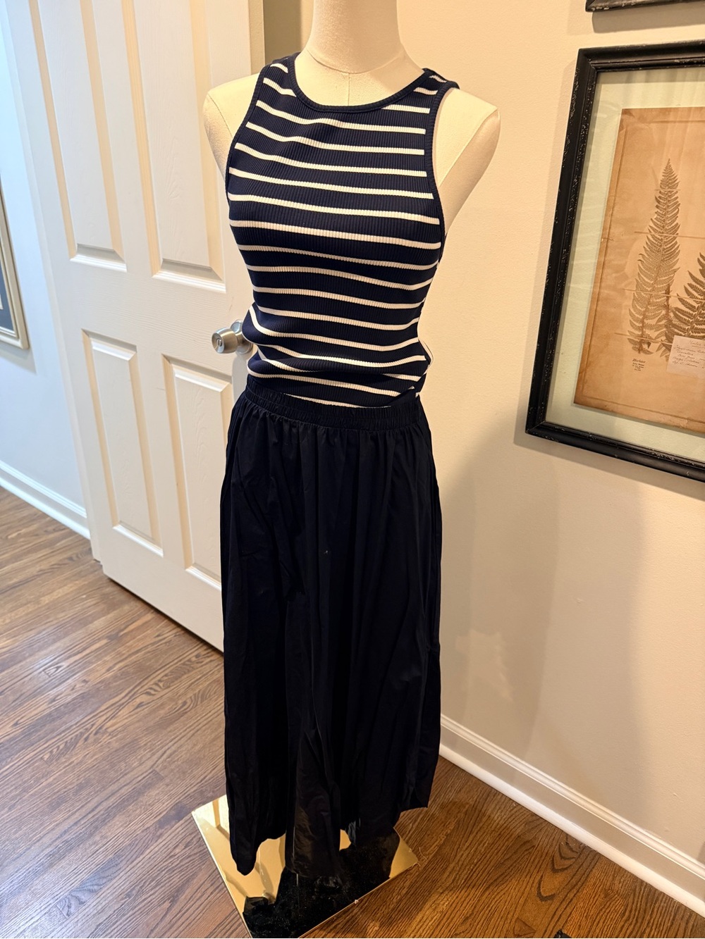 Zara Navy and White Striped Maxi Skirt Ensemble
